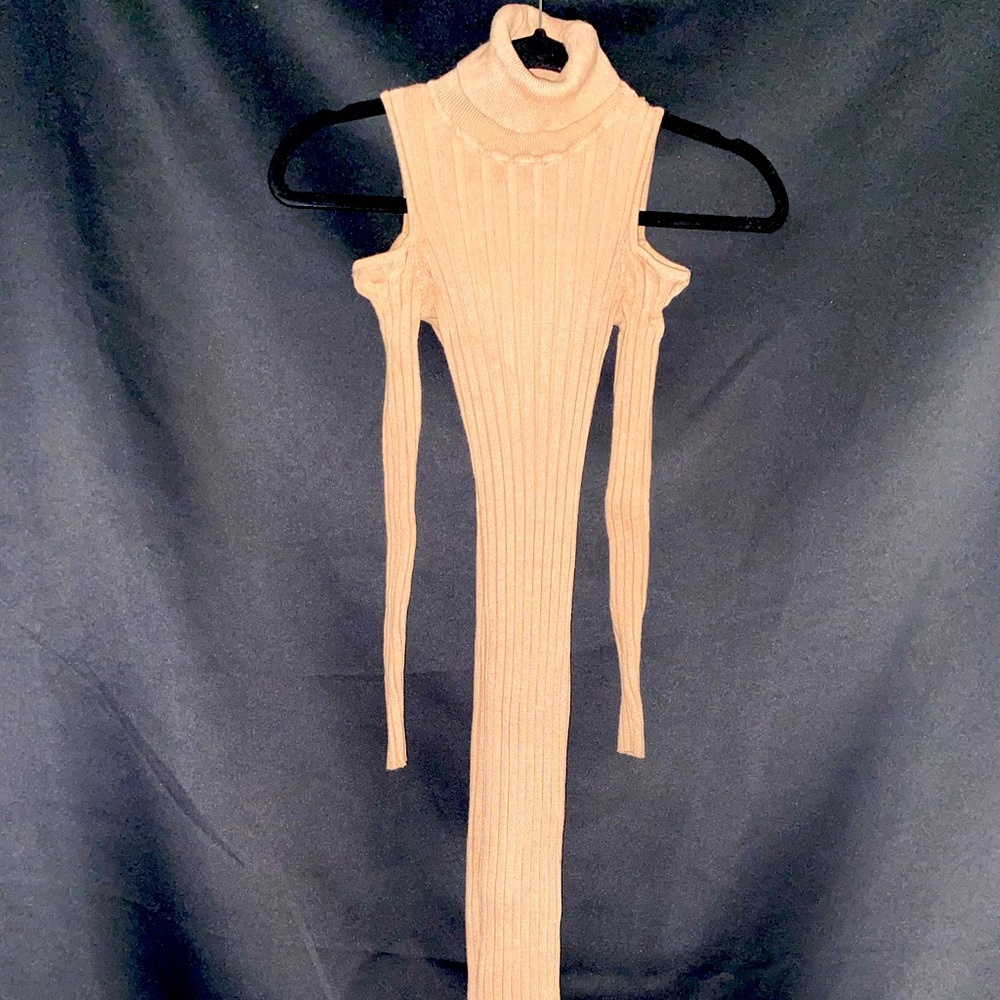 Tan fitted Turtleneck dress